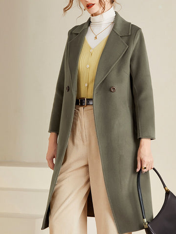 Airchics mi-longue manteau en laine double boutonnage avec poches col revers femme casual mode